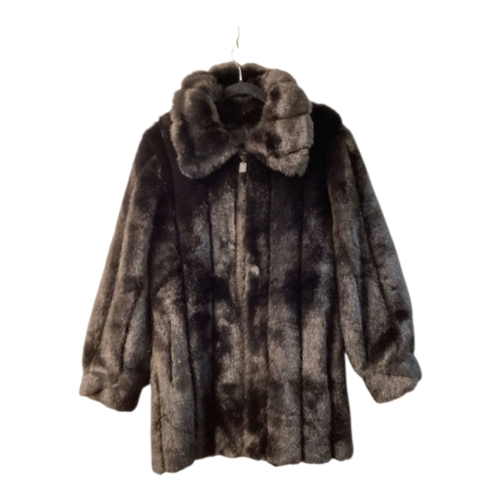 Dennis Basso Elegant Black Brown Faux Fur Jacket Size M‎